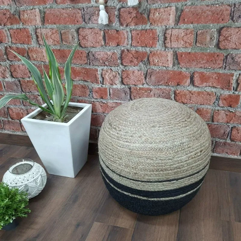 Pouf Cover Boho Knitted Round Pouffe Ottoman Jute Cotton Foot Stool Cover Pouffe