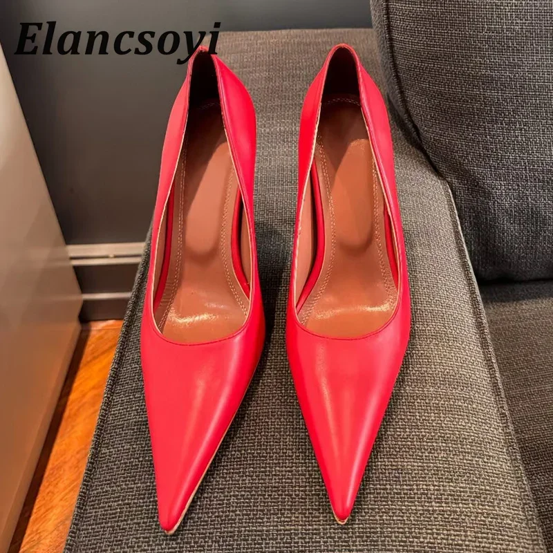 Echtes Leder Damen Pumps Spitzschuh High Heels Flacher Mund Einzelschuhe Sommer Damen Sexy Dünne Absätze Pendelschuhe