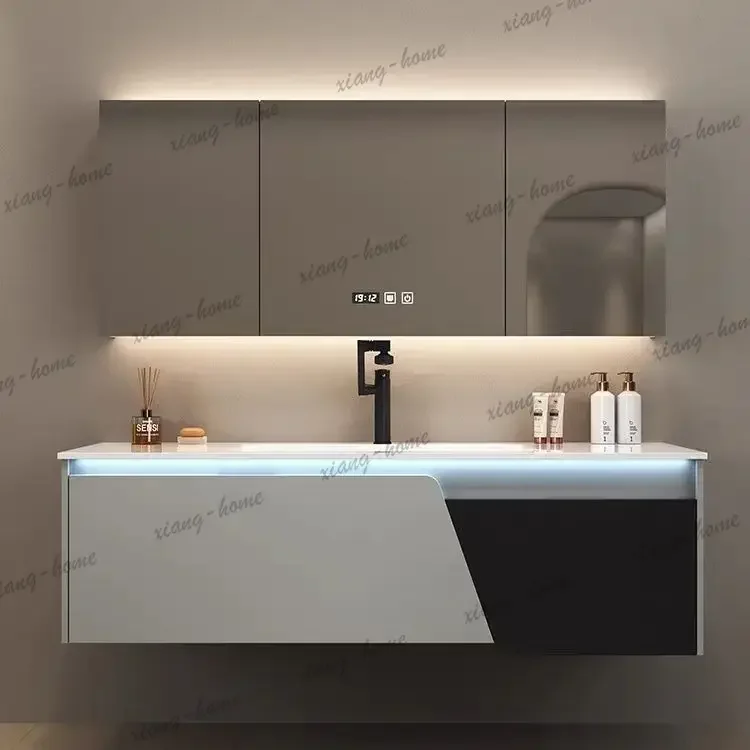 PG Bathroom Cabinet Ceramic Integrated Basin Washbasin Countertop Washbasin Cabinet Slate Integrated Vanity Seamless Drawers