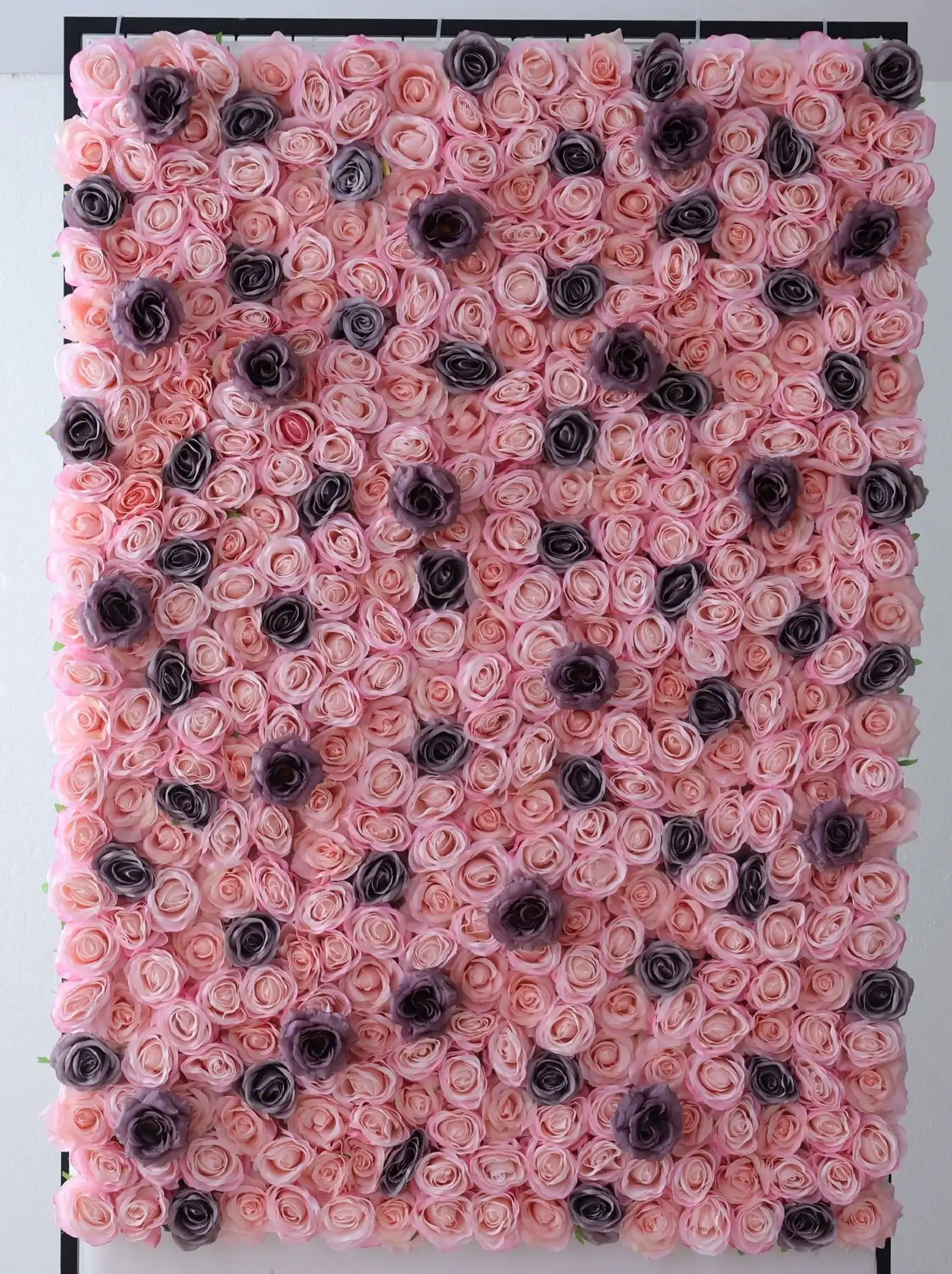 

3D Pink black rose Flower Wall, Artificial Rose Fabric Floral Wall, Outdoor Party Wedding Backdrop Decor, Window Display