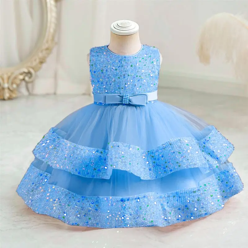 2024 New Sequin Baby Girl Dress Newborn Infant 1st Brithday Princess Tutu Dresses Toddler Girls Wedding Party Prom Baptism Gown