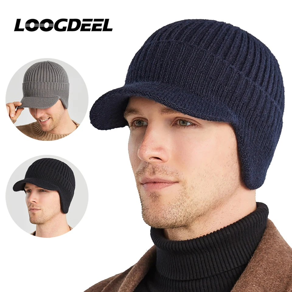 LOOGDEEL Winter Woolen Hat Thick Velvet Cycling Knitted Headwear Ear Protection Cap Anti Cold Motorcycle Warm Headgear Women Men