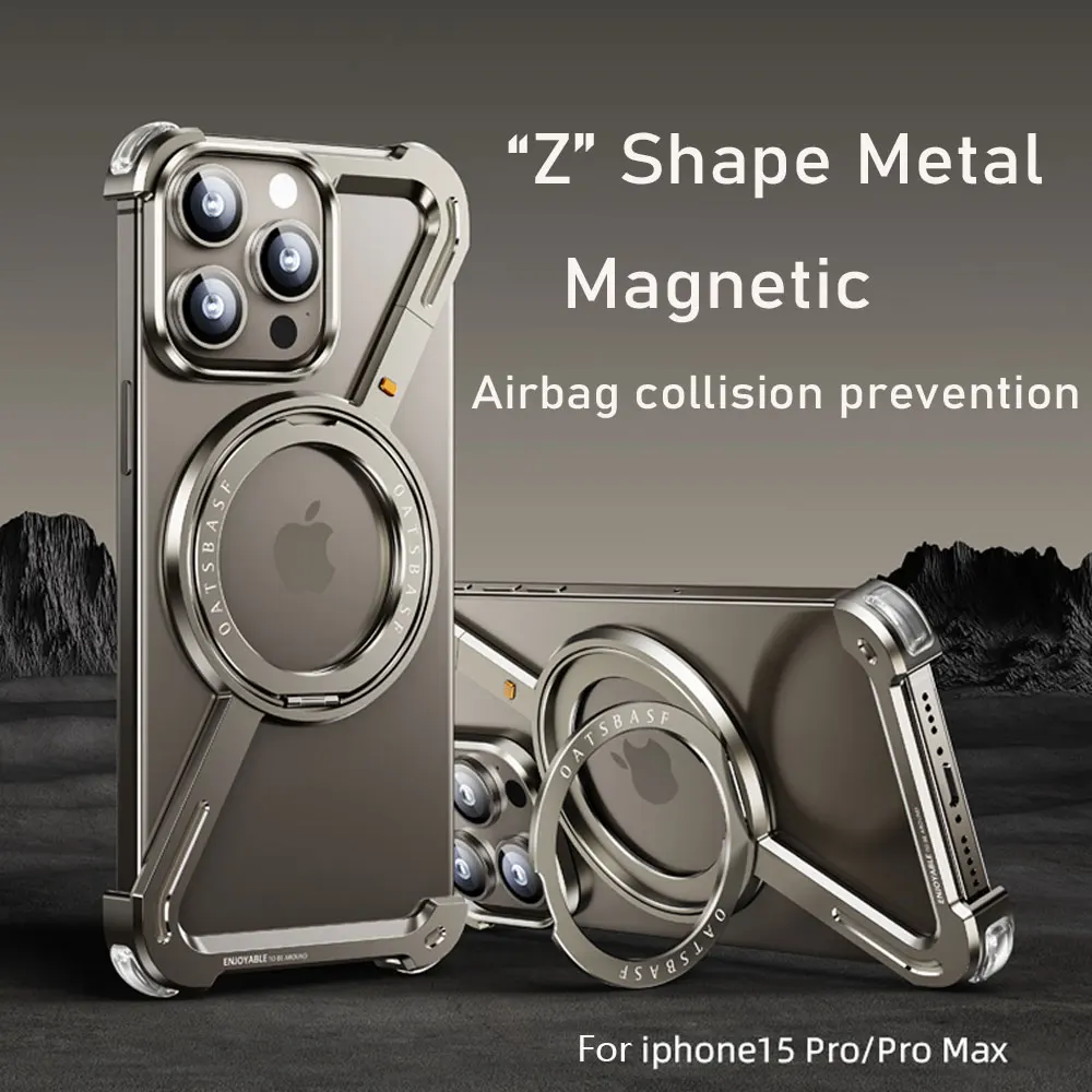 

Z Shape Metal Phone Case for iPhone13/14Pro/15//Pro/ 15 Pro Max Phone Protective Cover Bumper w/ 360° Rotation Holder Magnetic