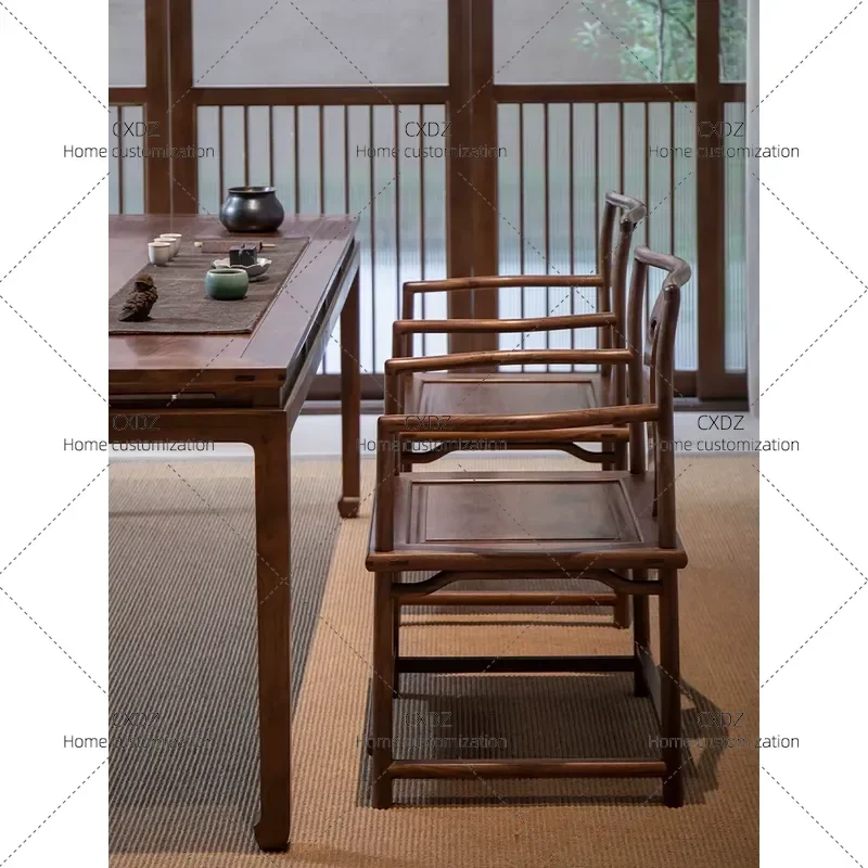 New Chinese Style Solid Wood Antique Armchair Black Walnut Official Hat Chair Small Apartment Tea Table Guest Chair Household