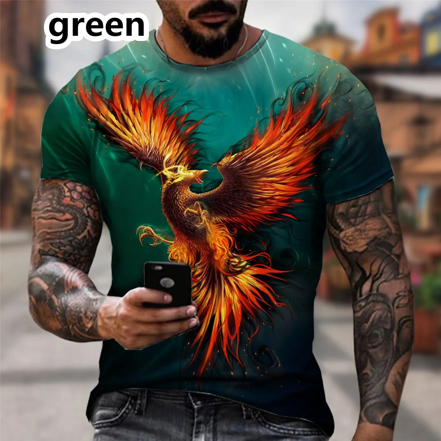 Men/women Casual 3D Printed Blue Phoenix&bird T Shirt Unisex Short Sleeves Tops T Shirt