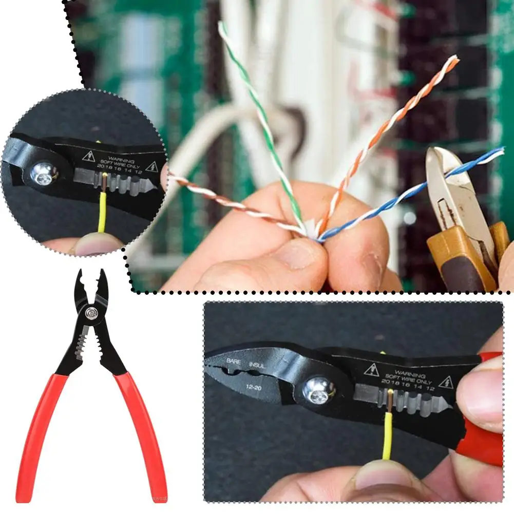 4 In 1 Multi-purpose Light-duty Wire Service Plier Crimper 12-20 Wire Tool Gripper And Awg Wire Service Cutter Q2d6