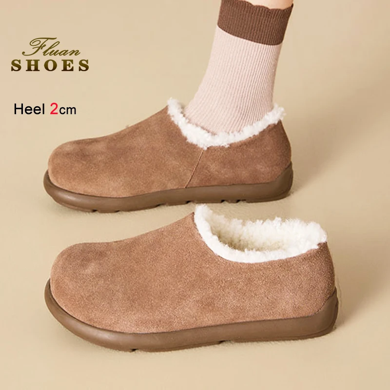 

Simple Style Woman Winter Cotton Shoes Lightweight Comfortable Plush Warm Women's Outdoors Snow Shoes Cow Suede Casual Footwear
