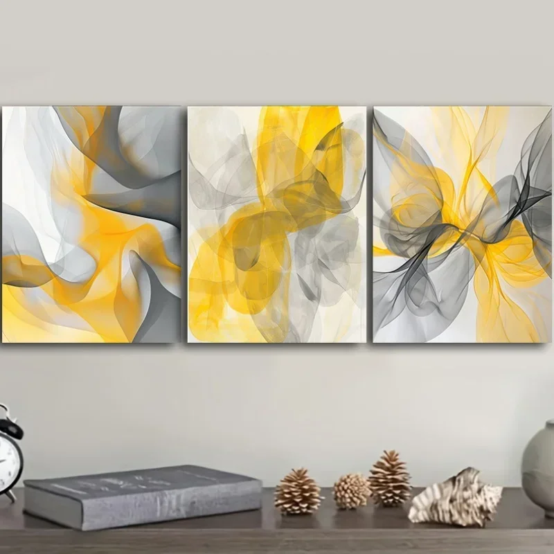 Frameless 3pcs Canvas Painting 2D Flat, 2D Flat, 3pcs Printed Painting Set of Three Wooden Framed Canvas Artworks Featuring Abst