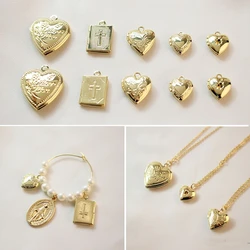 4PCS Vintage Copper Brass 14K Gold Plated Baroque Palace Small Cross Heart DIY Pendant Making Supplies Material Accessories