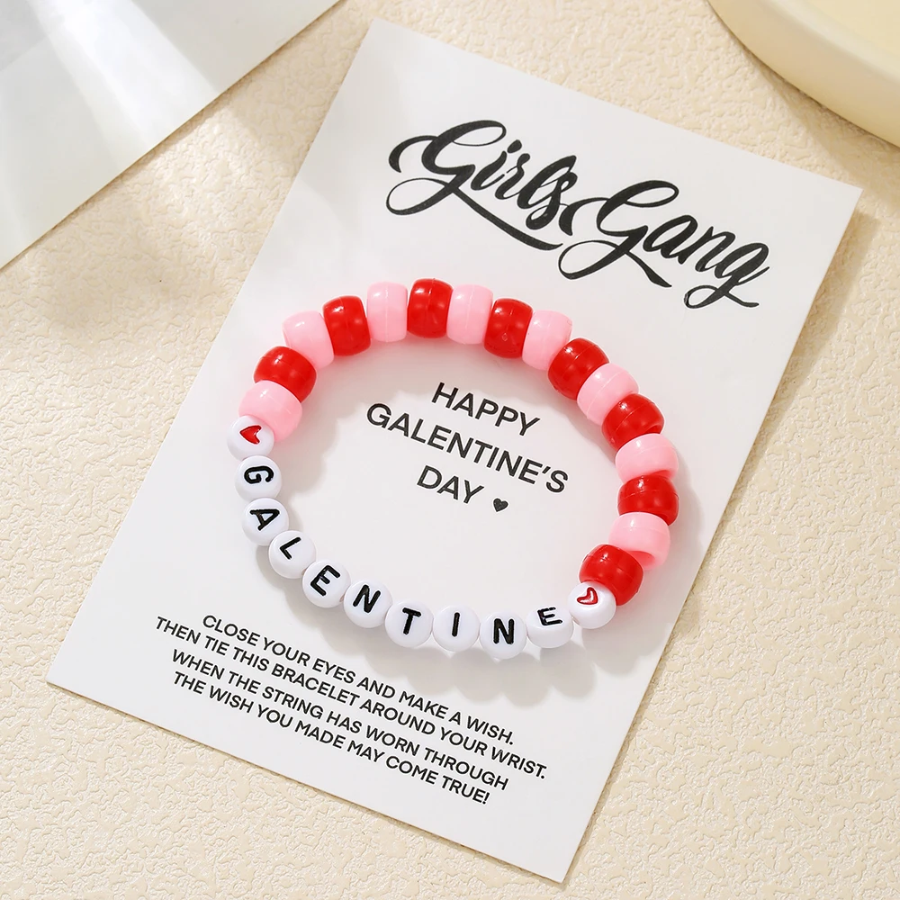 

Lucky Bestie Day Bracelet for Women Handmade Red Rope Chain Heart Bracelets Happy Galentine's Day Friendship Jewelry Gifts