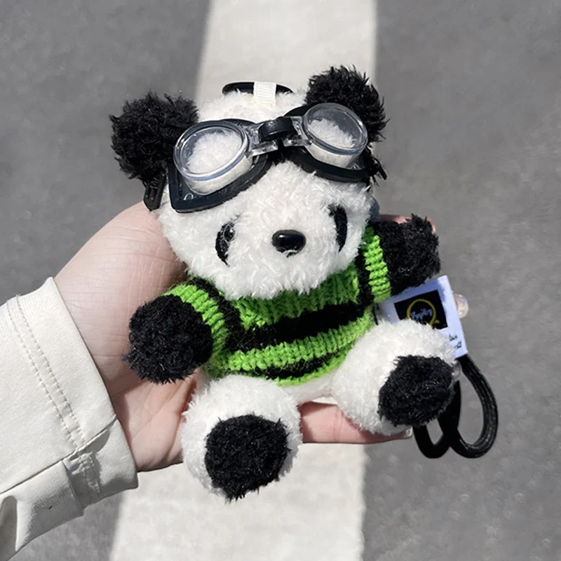 Wearing glasses pilot, panda, cute, plush, bag pendant key chain gift, small animal pendant, family with the same type of key ch