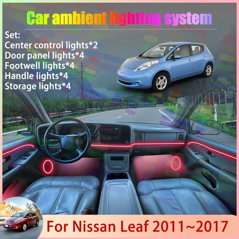 

For Nissan Leaf 2011~2017 ZE0 AZE0 MK1 2/18 in 1 Car Atmosphere Light Lamp RGB Shade Ensemble Streamer Atmosphere Set Auto Parts