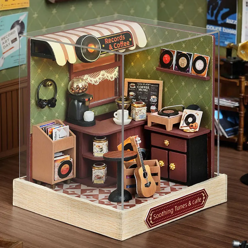Mini-Puppenhaus DIY Kleines Haus-Set Handgefertigtes 3D-Puzzle Bausatz Modellbau Heimdekoration Holzhandwerk Puppenhäuser Spielzeug Geschenk – Detail 8