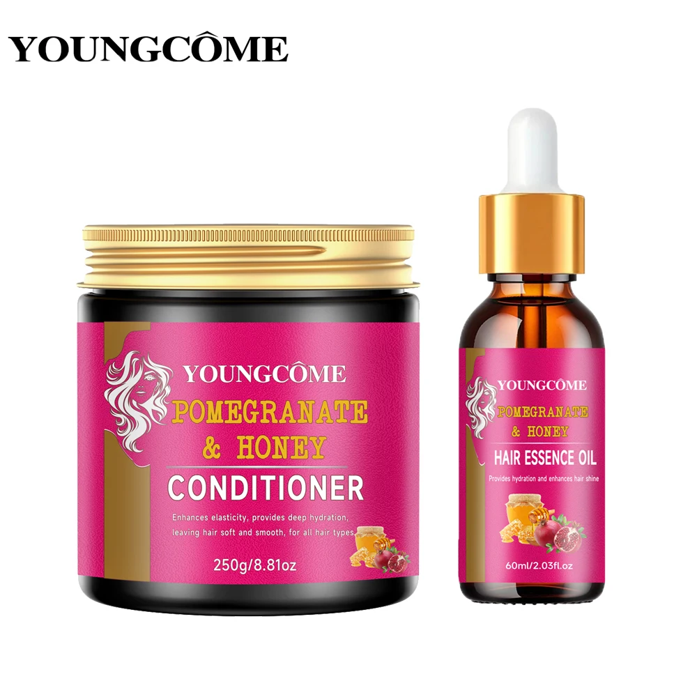 

YOUNGCOME Pomegranate Honey Hair Conditioner & Oil Set - Hydrating Nourishing Hair Care for Soft Smooth Hair 250G and 60ml