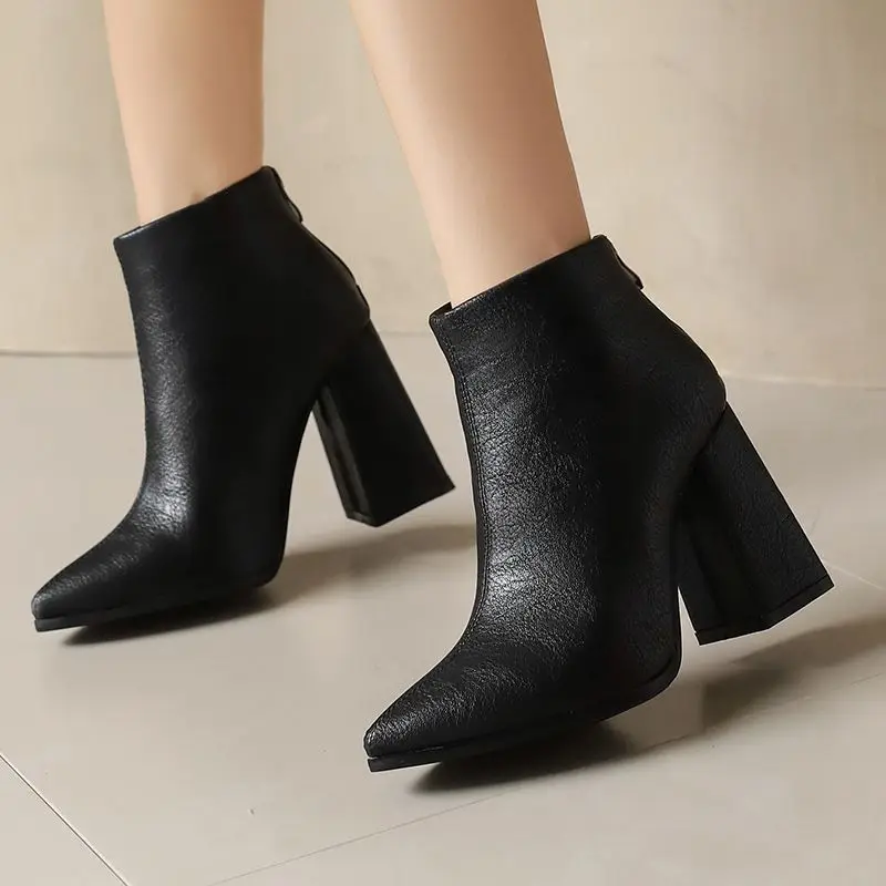 REAVE CAT Brand Classic Women Ankle Boots Chunky Heels 10cm 48 49 50 Vintage Daily Booties Female