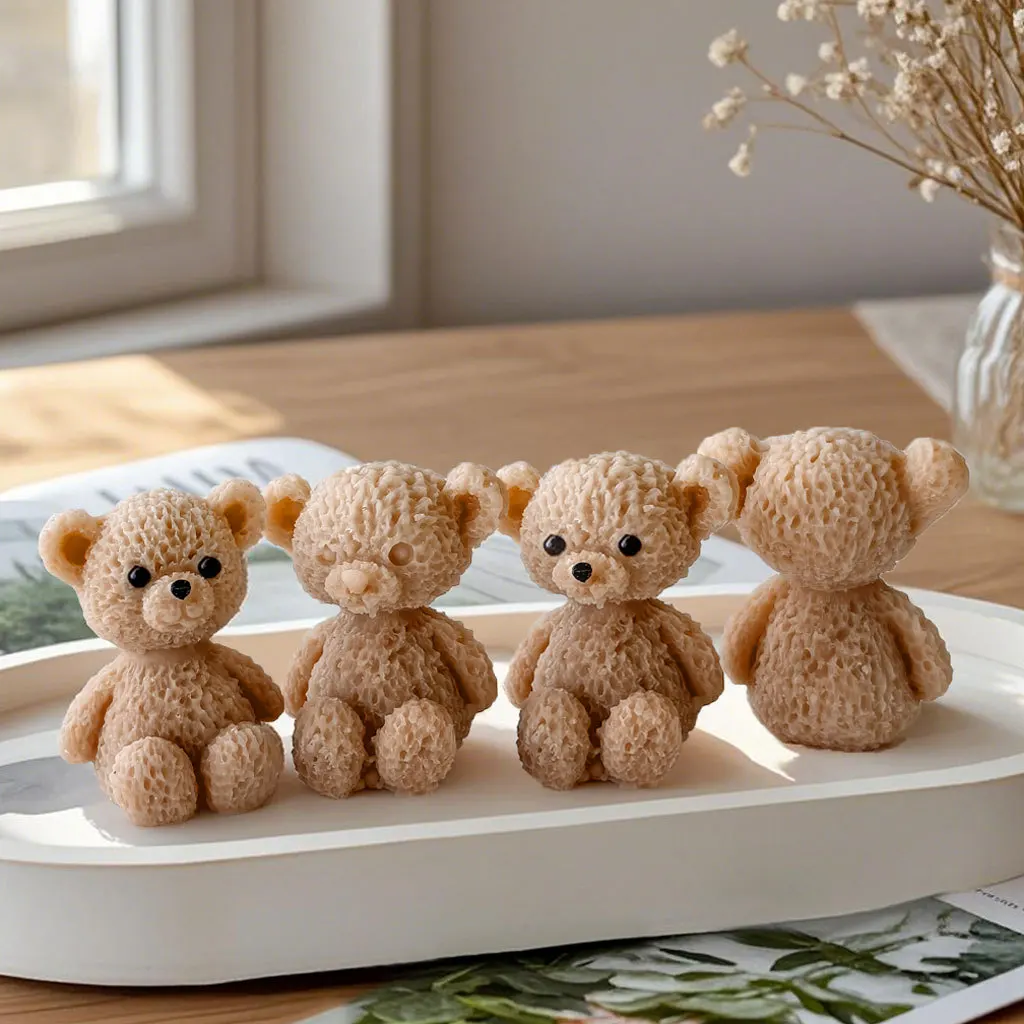 Cute Mini Bear Candle Silicone Mold Scented Candle Plaster Mould DIY Handmade Candy Chocolate Making Baking Mold Home Decor Gift