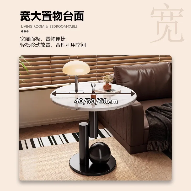 Sintered Stone Coffee Table Small Round Thick Steel Frame Modern Minimalist Side Table for Living