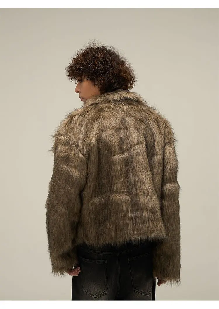 Men\'s Winter Faux Fur Coat Fashion Design Fur Jacket For Male Turn Down Collar Personality Designer Fluffy Fur Outerwear