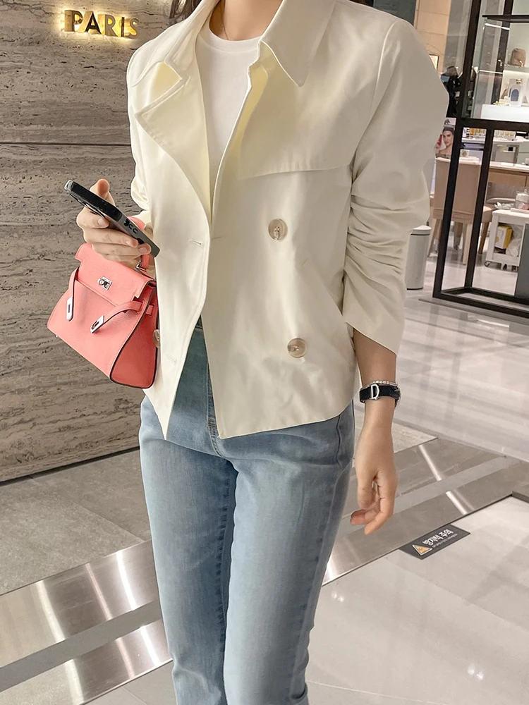 

Корейская ветровка, женская короткая свободная двубортная куртка, корейская версия, весенне-осенняя верхняя одежда