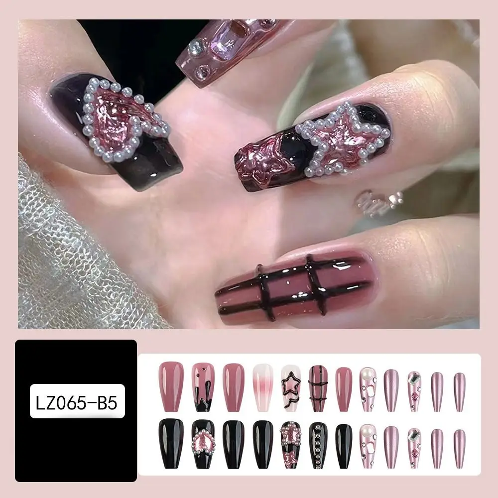 Fashion Long Ballerina and Square False Nails Black Love Heart Cat Eye Nail Tips French Detachable Fake Nails Women Girls