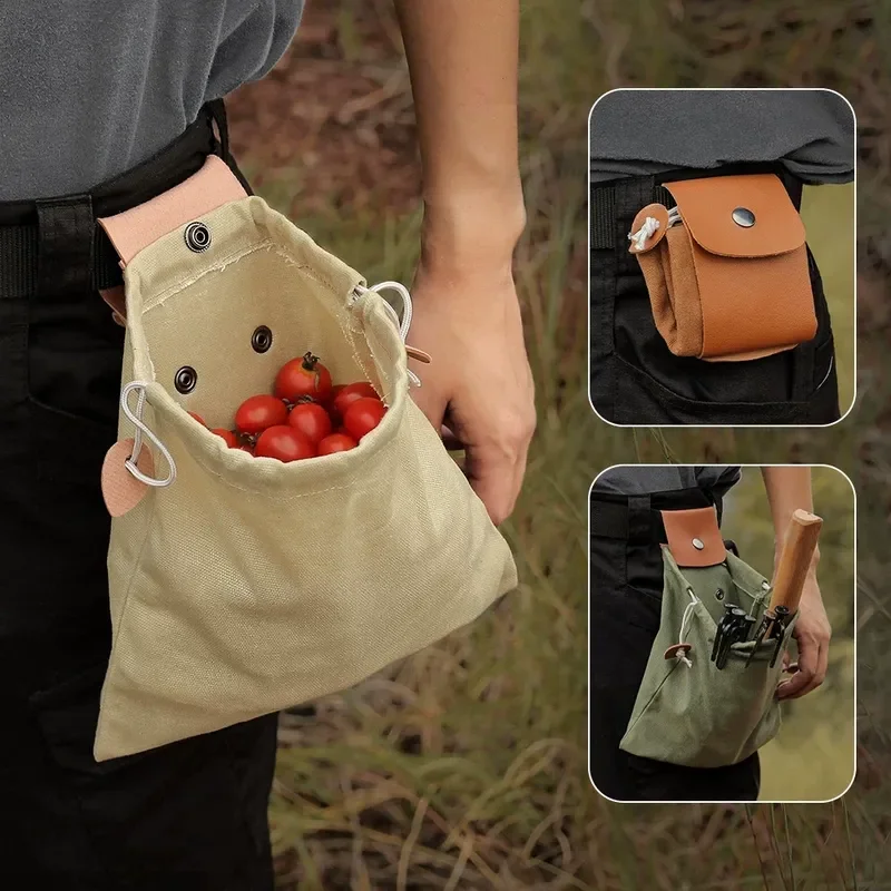 For Outdoor Foraging Bag Fruit Picking Waist Hanging Tool Bag Bundle Mouth Folding Canvas Tool Storage Bag