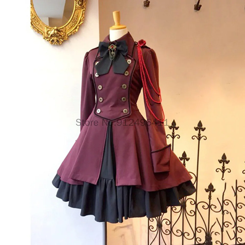 Dames Middeleeuwse Steampunk Classic Retro Lolita Jurk Gothic Zwart Kanten Ketting Strik Jas Lange Mouwen Ruche Dame Slim Kostuum