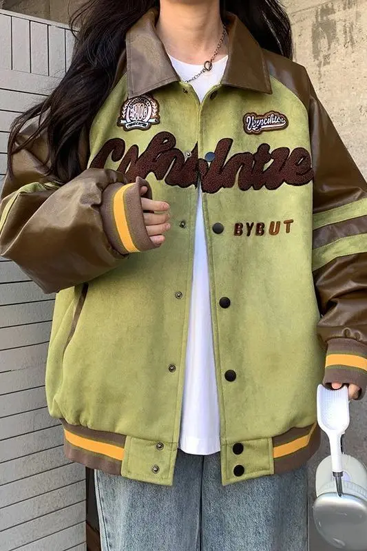 

American Baseball Jacket Women Spring Fall Oversize High Street Embroidered Coat Teen Student Ins Trendy Loose Niche