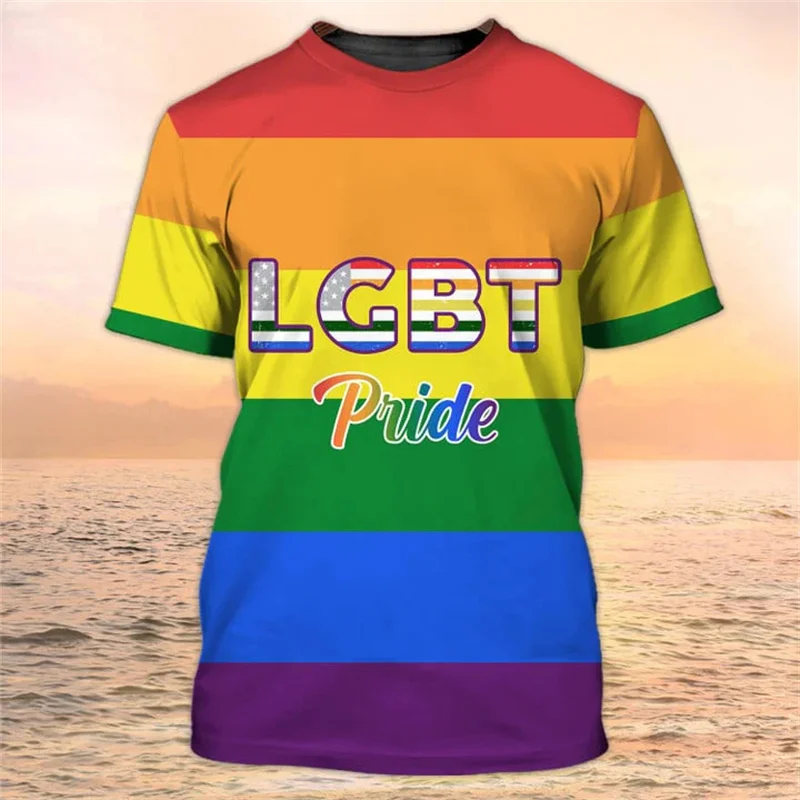 LGBT Pride 3D-gedrucktes T-Shirt für Männer, LGBTQ-Gay-Paare, T-Shirt „Love is Love“, Regenbogenflagge, kurze Ärmel, Oberteile, Rundhals-T-Shirts