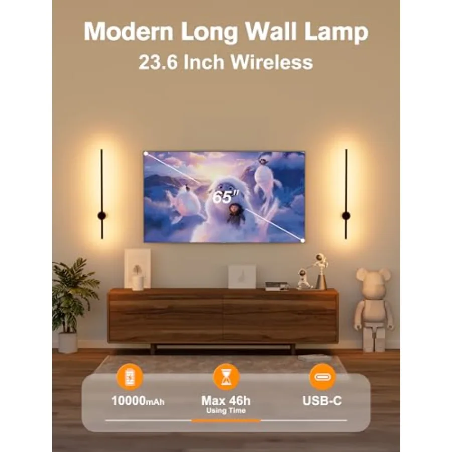 Battery Operated Wall Sconces Set of 210000mAh Rechargeable Wireless Sconces with Remote Control Dimmable Wall Lamps with 7 Col