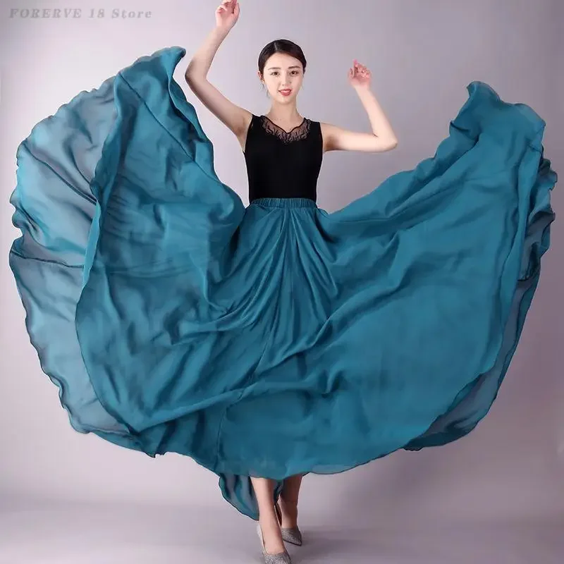 Grote Swing Rok Vrouwelijke Buikdans Rok Zigeuner Lange Rokken Plooirok Chiffon Flamenco Praktijk Dansvoorstelling Kostuums
