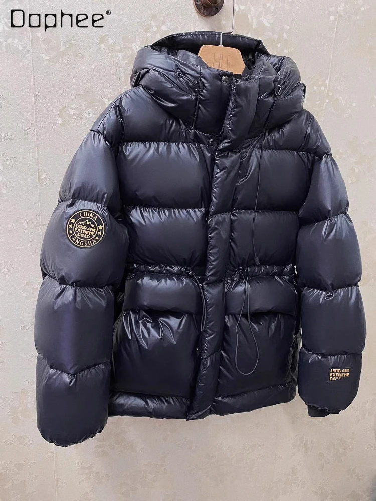 Schwarz goldene Schnalle Gänse daunen Ernte Daunen jacke weiblich Winter neue High-End-Streetwear Frau Kapuze verdickte kurze Mäntel