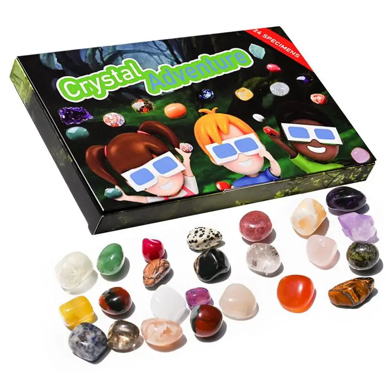 Merry Christmas Crystal Advent Calendar 24 Days Countdown Calendar Natural Gem stones Rock Collection Christmas gift for kids