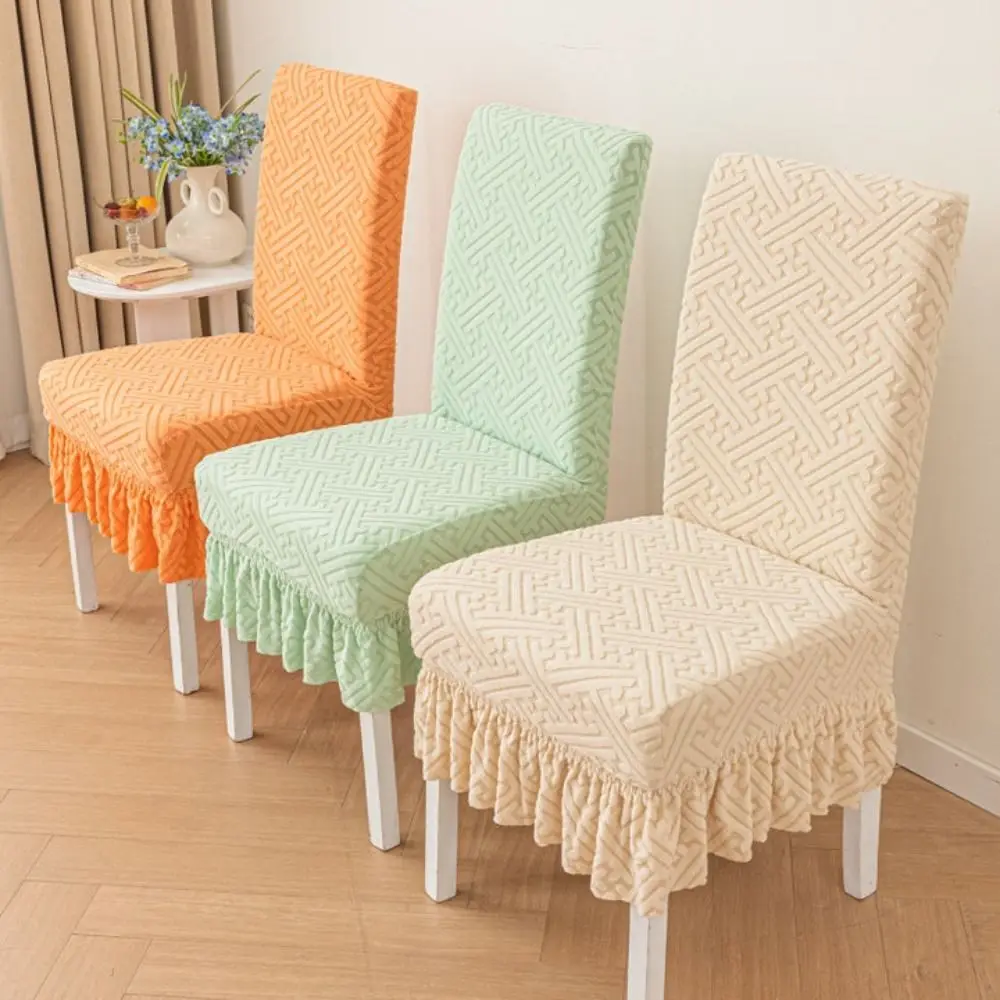 

Twill Skirt Edge Chair Covers Universal Jacquard Seat Covers Elastic Home Decor Dining Chair Protector Living Room
