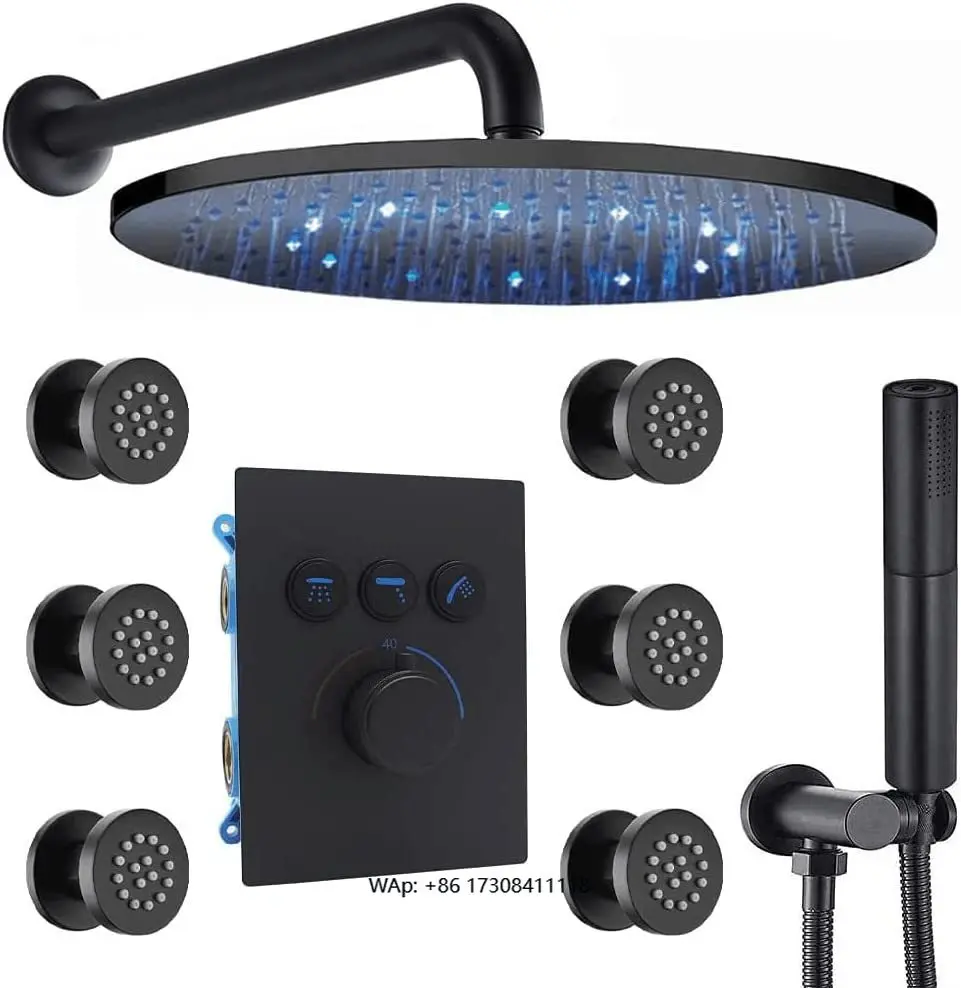 Bathroom 6-body sprinkler head Handheld thermostatic valve High pressure shower head system