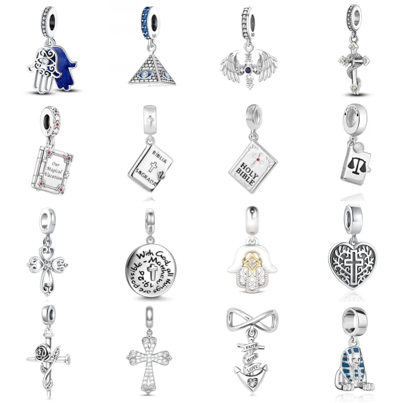 Nuovo 925 argento placcato Evil Eyes Charms croce religione ciondola perline Fit originale Pandora bracciale donna collana fai da te ciondolo regalo