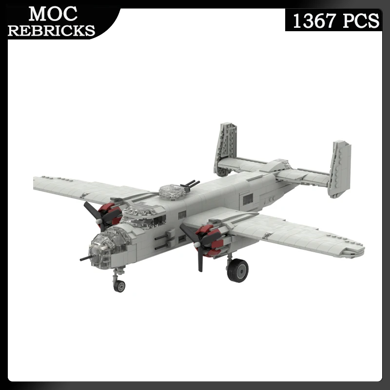 Armes militaires de la seconde guerre mondiale B-25, jeu de chasse de l'armée de l'air, MOC bloc de construction, modèle d'avion, jouets en brique, cadeaux pour enfants