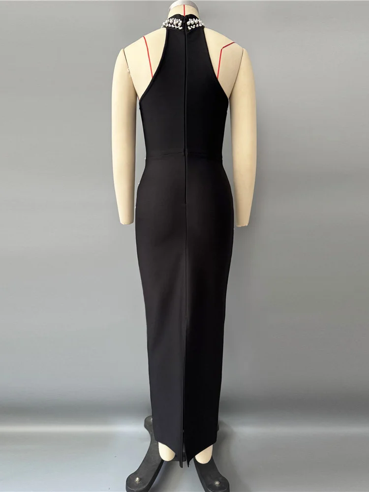 Ele Diamond Embellied Slim Fit Wrap Dr Vestido de noche Par Dr Sexy Neline Svel Mezcla de poliéster de cintura media