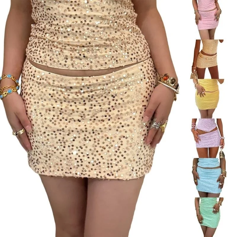 

Summer Sequin Vest Skirt Set Women's Fashion Ensemble Short Skirt Outfit Glitter Tank Top And Skirt Combo for Ladies