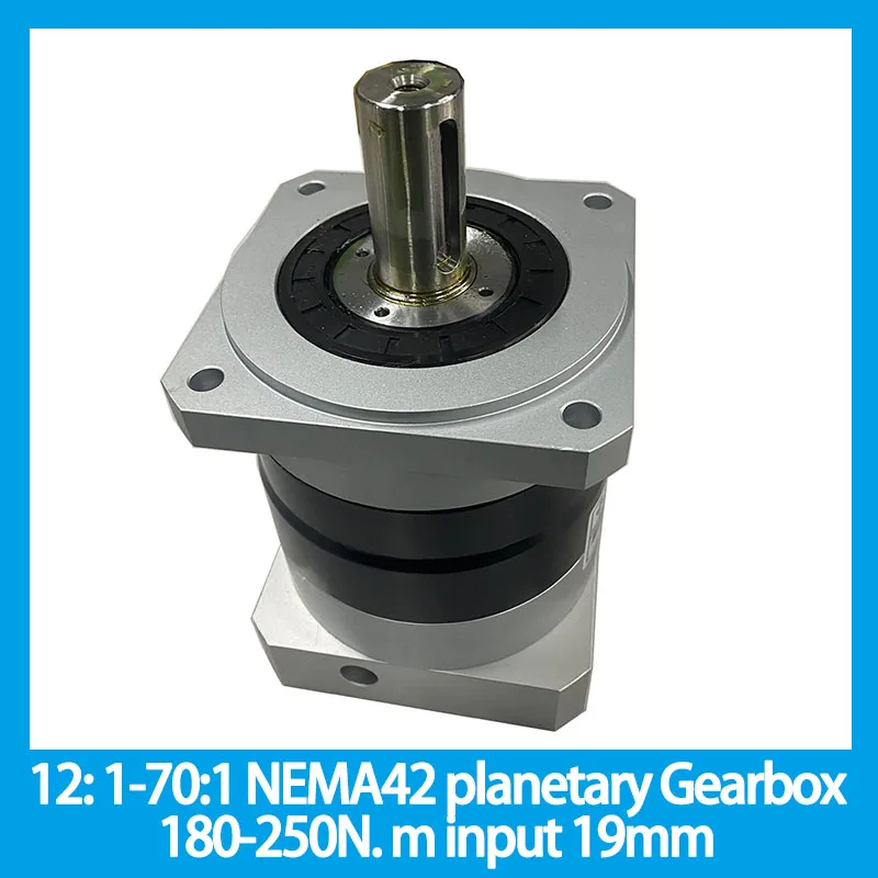 

12: 1-70:1 планетарный редуктор NEMA42 180-250N. м выход 25 мм вход 19 мм для шагового двигателя Nema 42