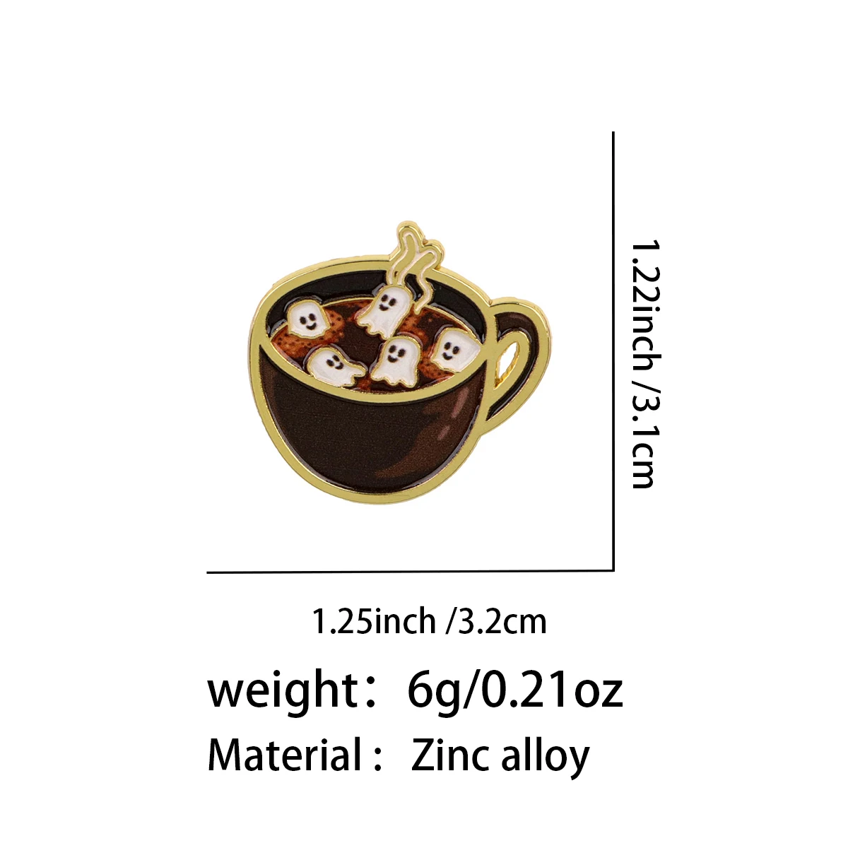 Coffee Ghost Enamel Pin Cute Brooch Lapel Pins Badge on Backpack Clothing Accessories Halloween Jewelry Friends Gifts