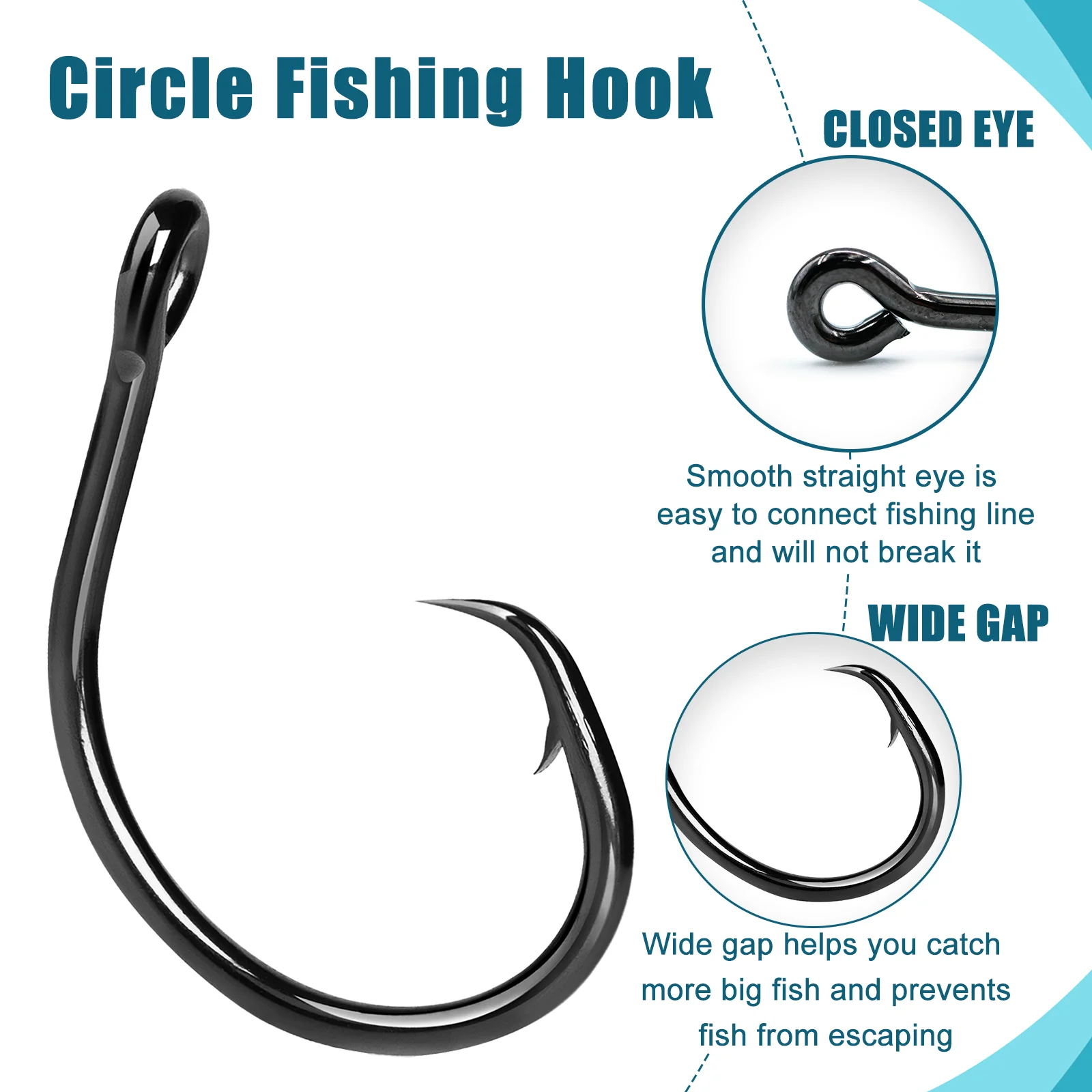 9 كجم 4X خطاف صيد قوي دائرة هوك عالية الكربون الصلب غير إزاحة مغلقة العين فجوة واسعة لسمك السلور باس السلمون المياه المالحة الطازجة