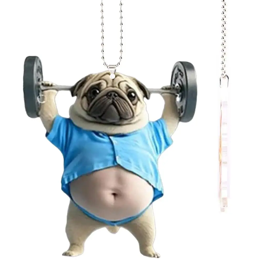 2D Flat Adorable Pug Acrylic With Heart Keychain Cute Puppy Pendant Versatile Charm for Car Interior Funny Accessories Decorativ