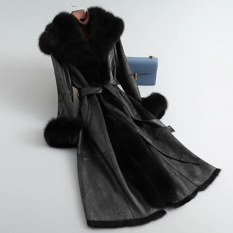 Giacca da donna in vera pelliccia di coniglio Lady Luxury Large Fox Fur Collar cappotto invernale Parka JT3444