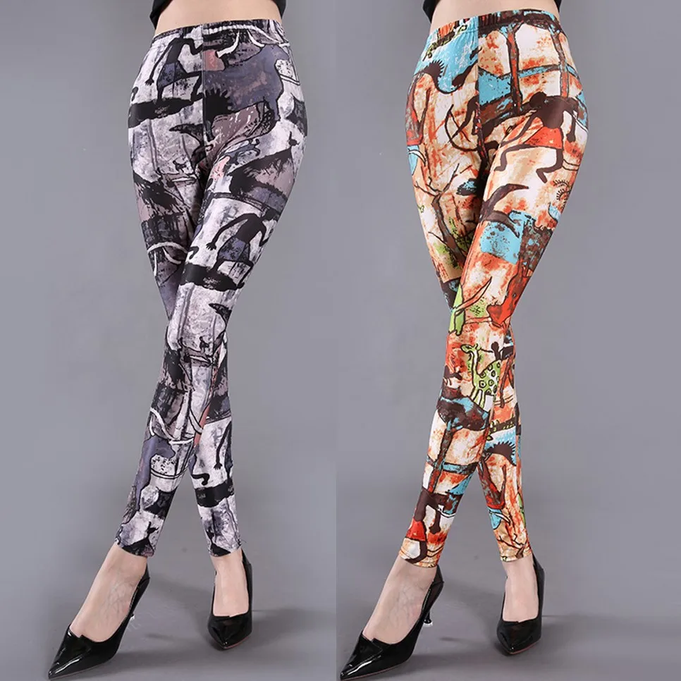 40-70kg New Milk Silk Printed Large Women Leggings Outer Wear match Slim fit Slimming Pants Street Graffiti Trendy Comfortable