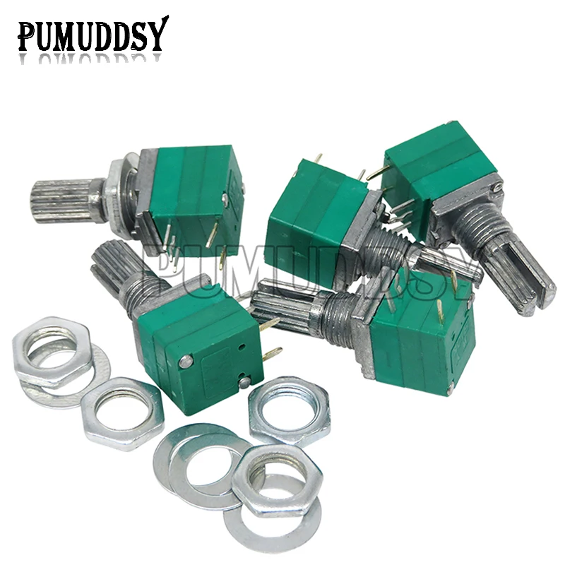 5PCS RV097NS 5K 10K 20K 50K 100K 500K B5K with a switch audio 5PIN shaft 15mm  amplifier sealing Potentiometer