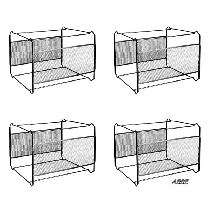 4X A4 Mesh Metal File Organizer Box Hanging File Folder Box Desk Storage Holder Shelf Holder Storage For Office Home