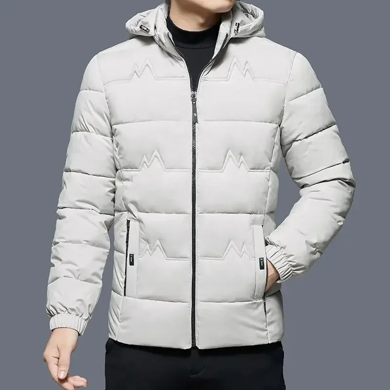 Black Men\'s Down Jacket Hooded Padding Parkas Zipper Male Padded Coats Inter Special Winter 2024 Korean Style Clothing Modern