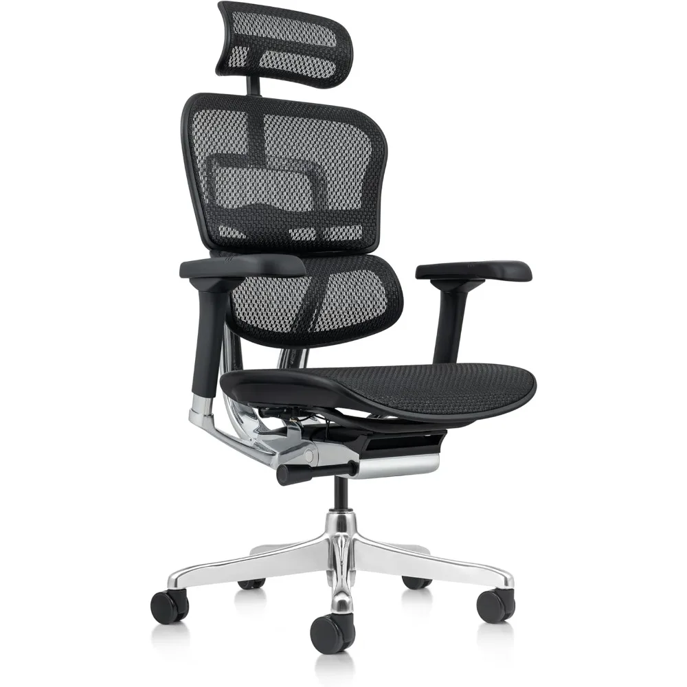 High Back Black Mesh Office Chair with Adjustable and Flexible Lumbar Support – Headrest, Seat Slider, Armrests