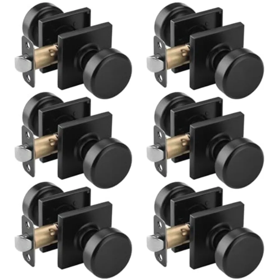 

Pack Black Interior Door Knobs for and Closet, Pismo Doorknob with Square Rosette, Heavy Duty Passage Door Handle