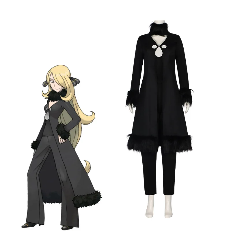 Special Offer Cynthia Cosplay Anime Costume Woman Uniform Black Trench Tops Pants Suit Halloween Party Cynthia Costume